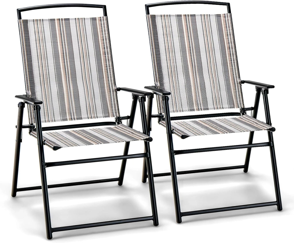 Set di 2 Sedie, 2 Sedie Prendisole, Poltrona da Giardino, Sedie Pieghevoli con Braccioli, Struttura Robusta in Ferro, Portata 150 kg, Realizzato in Tessuto Traspirante Teslin