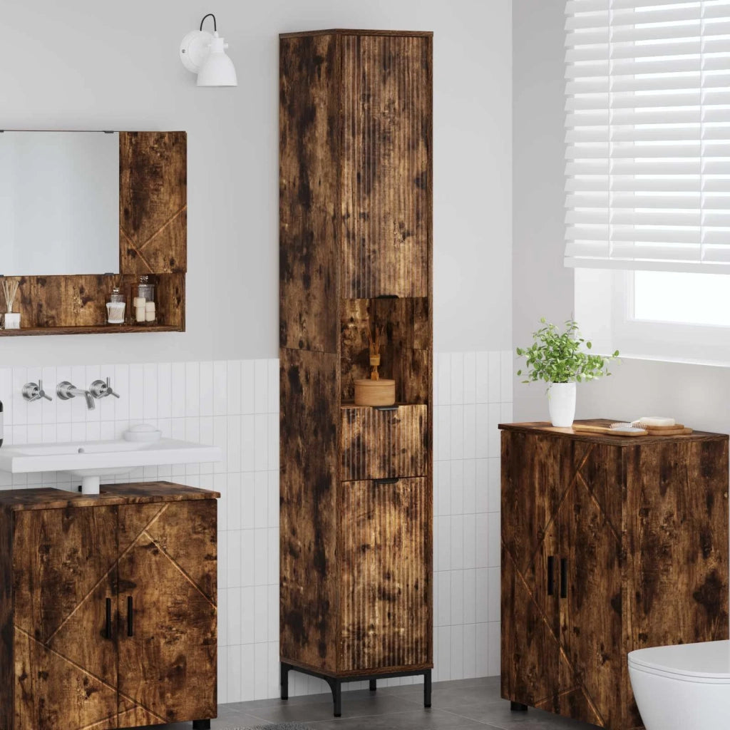 Mobile da Bagno con cassetto Rovere fumé 31,5 x 33 x 190 cm 883409