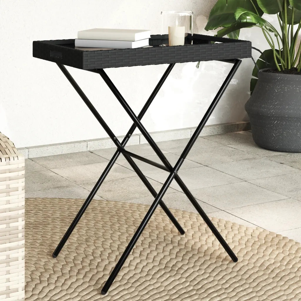 Tavolino Vassoio Pieghevole-Tavolino da soggiorno-Tavolo Nero 65x40x75 cm in Polyrattan