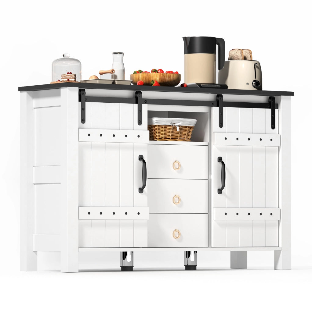 Credenza buffet con 2 ante scorrevoli e 3 cassetti 120x40x80 cm in MDF bianco