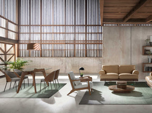 Sedia in tessuto grigio e noce