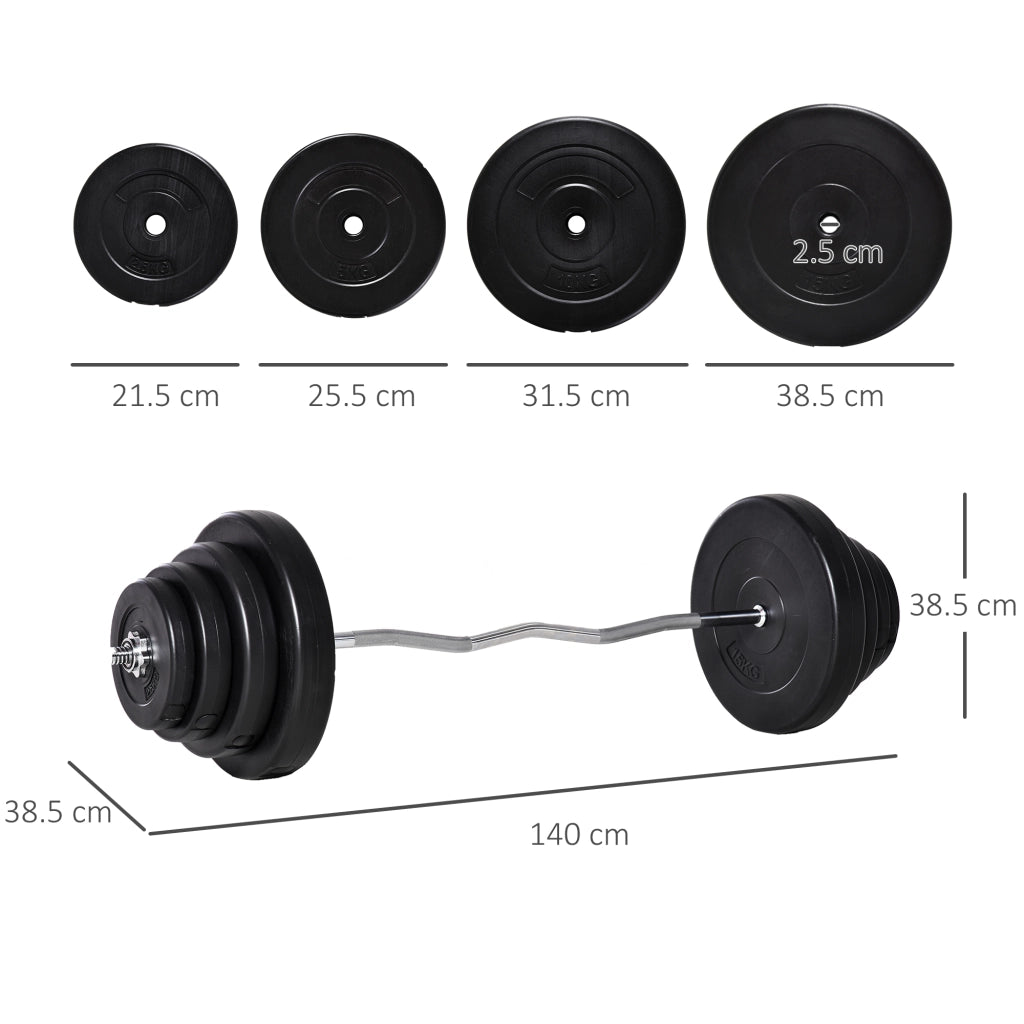 Set Bilanciere e Dischi da 70 kg totali con Impugnatura Antiscivolo, Acciaio e Plastica, Nero