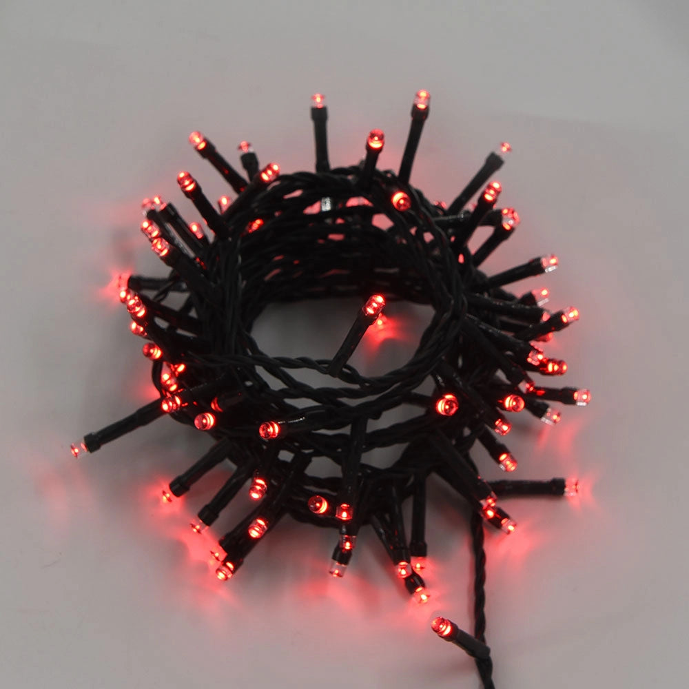 CATENA LUMINOSA NATALIZIA CON 100 LED ROSSI SU CAVO VERDE - PERFETTA PER ADDOBBI ALBERO DI NATALE E DECORAZIONI FESTE