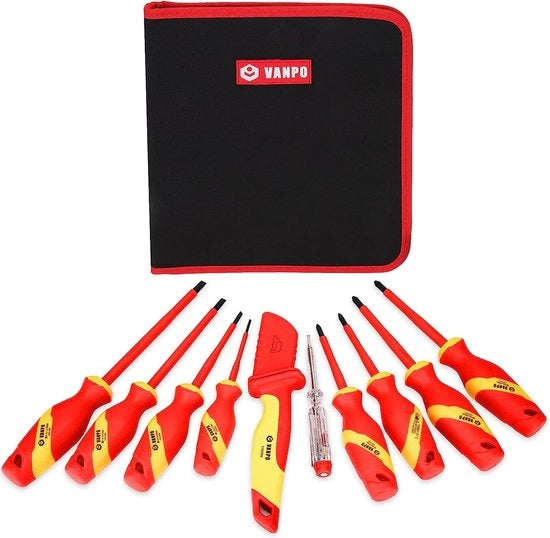 Set di chiavi a batteria, 10 pezzi, 1000 V, chiave a batteria isolata, chiave a batteria magnetica con testa a gola e PH, cacciavite, tester di tensione, attrezzo di riparazione di sicurezza