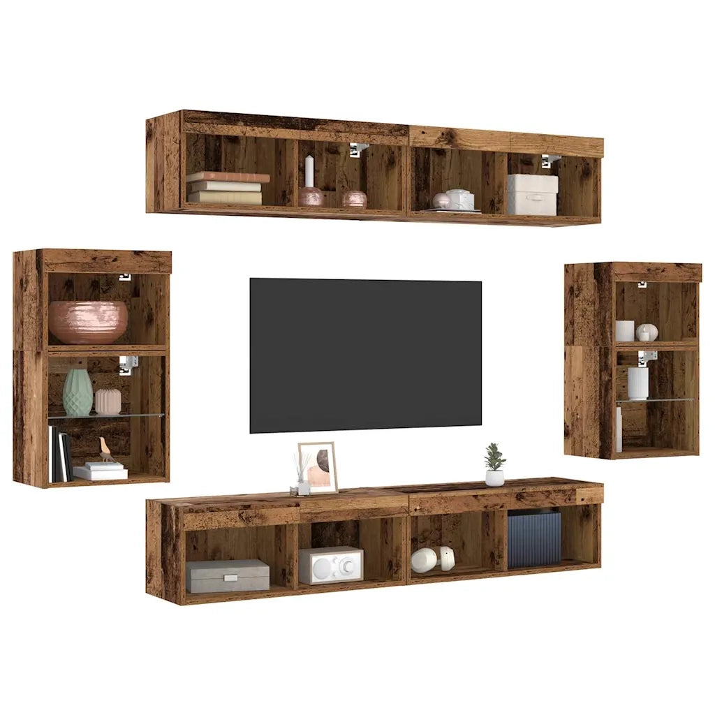 Set mobile TV 8 pz-Set di 8 Credenza per TV Legno vecchio Legno multistrato 681343