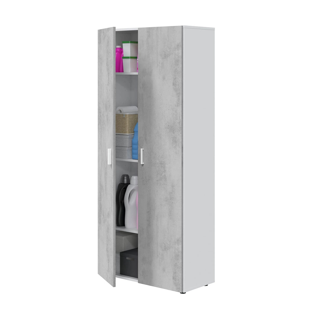 Armadio Alto Multiuso Con Doppia Anta E 4 Ripiani Ideale Per Bagno Ingresso Camera Da Letto Garage Ripostiglio Design Moderno Huelva L 80 x 37 x 182 Cm Bianco E Grigio Cemento