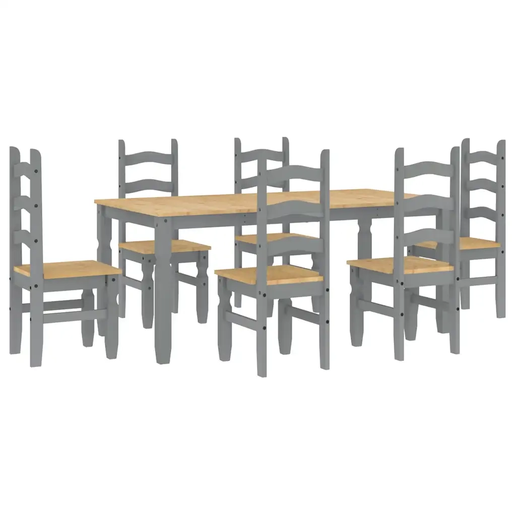 Set da Pranzo 7 pz PANAMA Grigio in Legno Massello di Pino 3345213