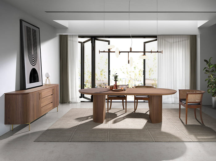 Sedia ecopelle rattan e legno di noce