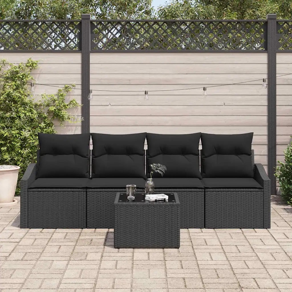 Set di divani con cuscino 5 pcs Nero polyrattan