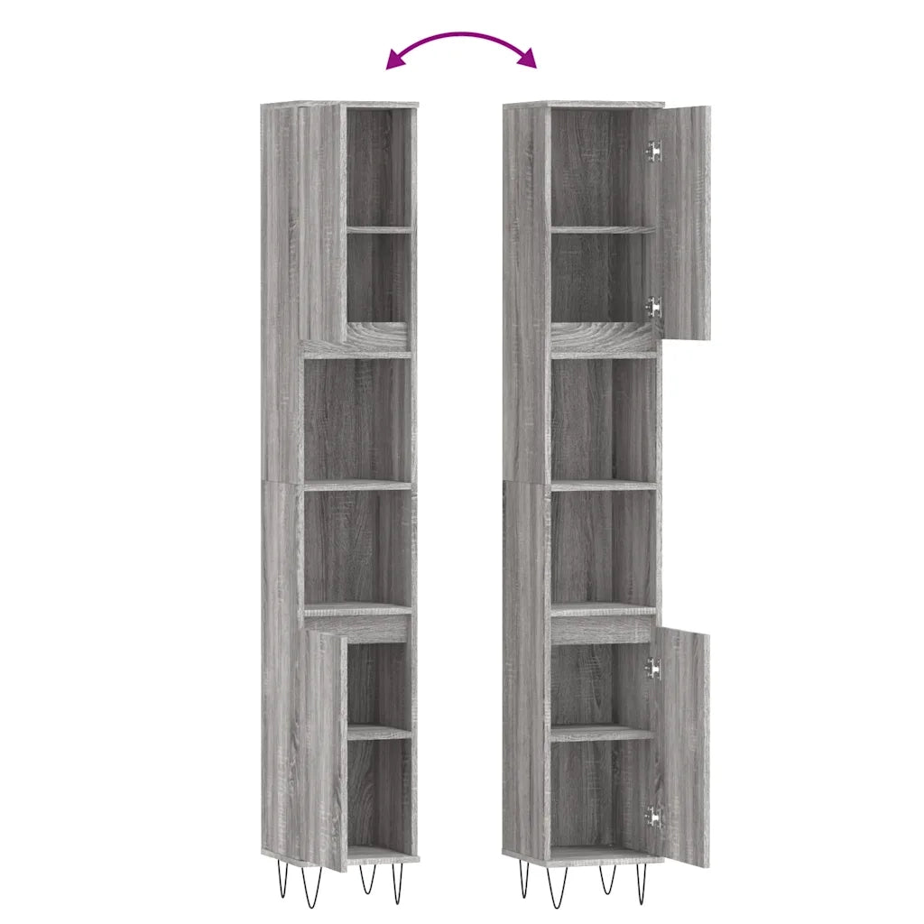 Armadietto Bagno | Armadio da bagno Grigio Sonoma 30x30x190cm in Legno Multistrato