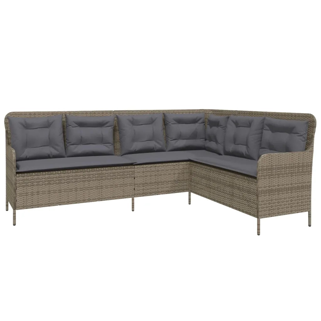 Divano da Giardino con Cuscini a L Grigio in Polyrattan