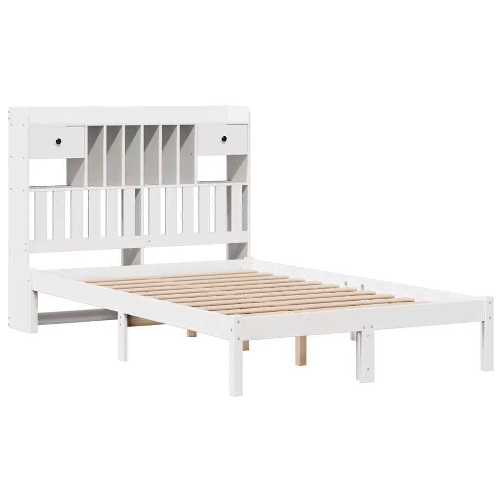 Letto Libreria senza Materasso-Struttura Letto con contenitore Bianco 135x190 cm Legno di Pino 864906