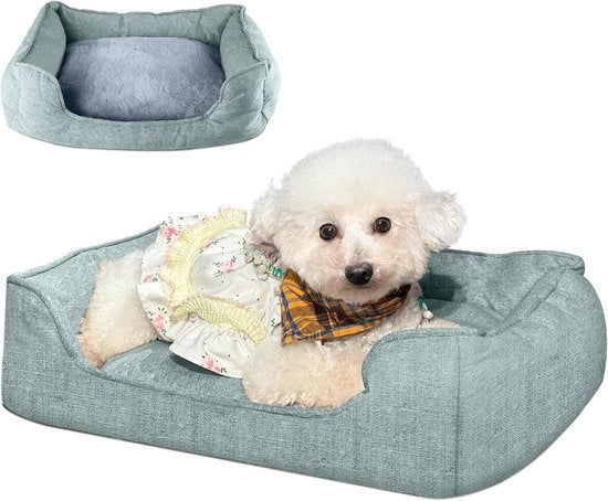Letto per cani di taglia media - Antiscivolo - 75 x 58 x 19 cm - Cuscino per cani in pelo - Bancarella per cani con cuscino lavabile - Verde - Taglia M