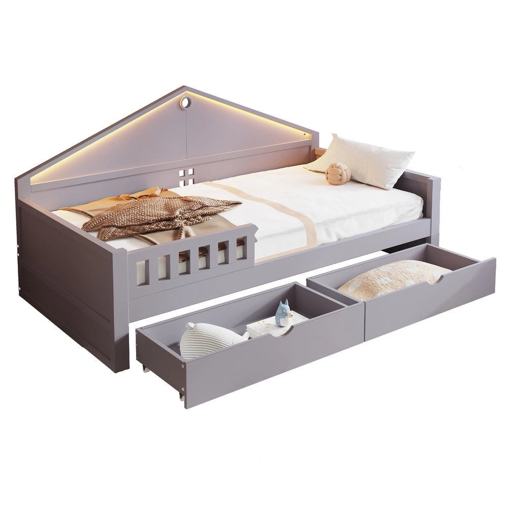 Letto Singolo con LED e Cassetti ¨C Xylo ¨C Grigio 90x200