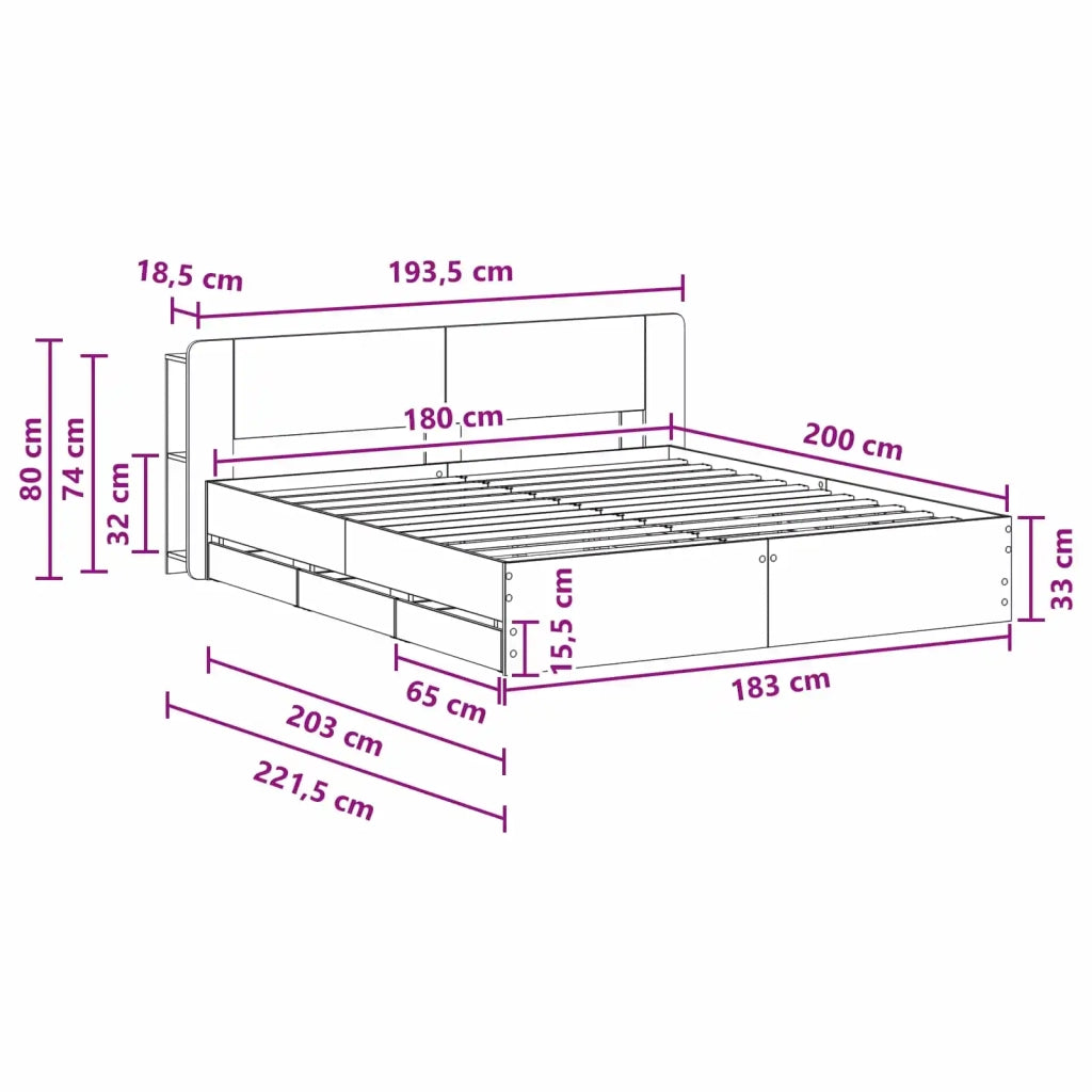 Telaio del letto con storage Sonoma grigio 180 x 200 cm 3433981