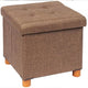 Pouf Contenitore Marrone in Lino Imbottito Poggiapiedi Sgabello Baule Versatile