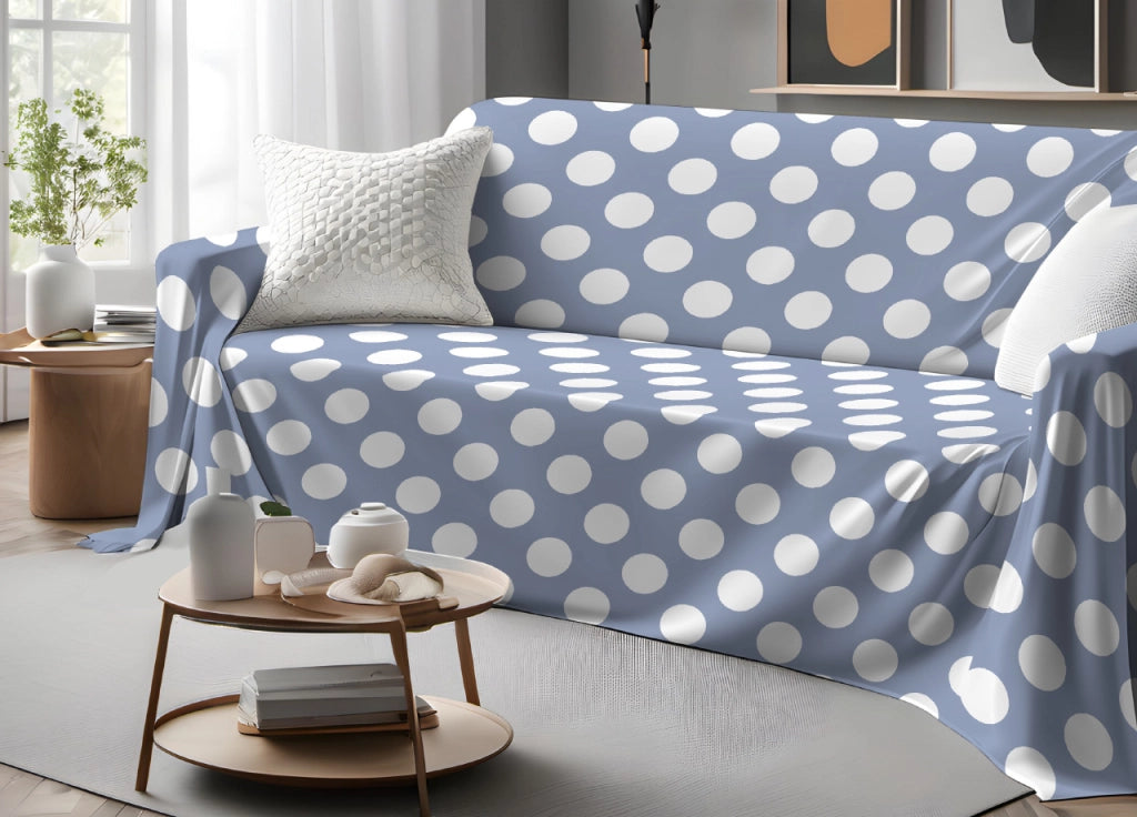 Telo Arredo Granfoulard Copritutto Salvadivano 100% Cotone Dis. Pois - Matrimoniale - Azzurro