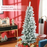 Albero di Natale 182.88cm con 479 Rami Innevati, Design Alto e Stretto con Base Pieghevole, Verde