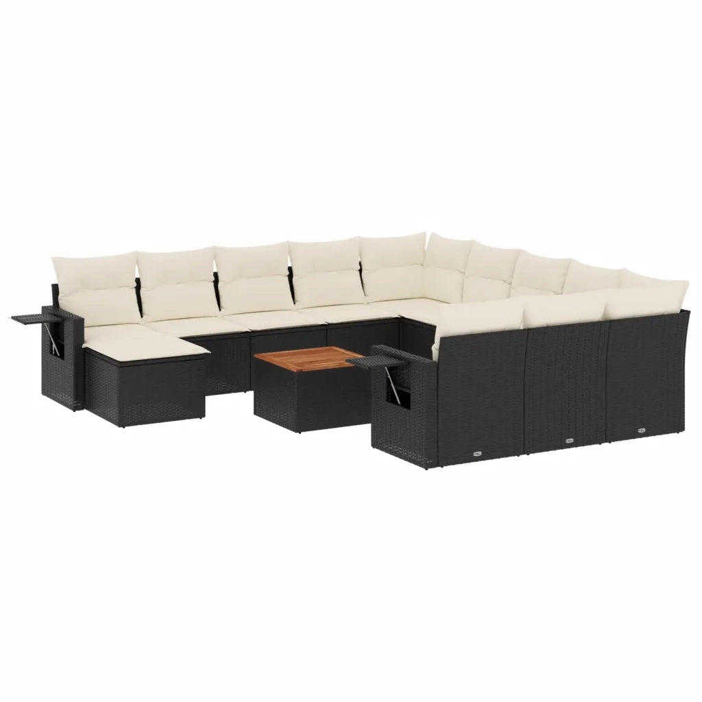 Set Divani da Giardino 13pz con Cuscini Nero in Polyrattan 3257197