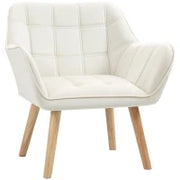 Poltrona Design Scandinava in Legno ed Effetto Velluto Crema, per Soggiorno o Ufficio, 67x61.5x71cm