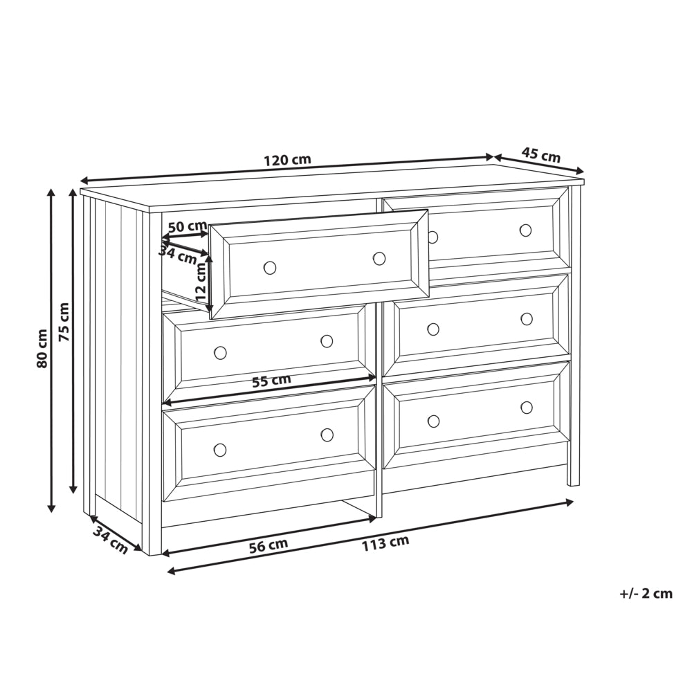 Cassettiera a 6 cassetti Bianco Nero Accenti Legno Ingegnerizzato Gambe in legno massiccio Soggiorno Elegante Retrò
