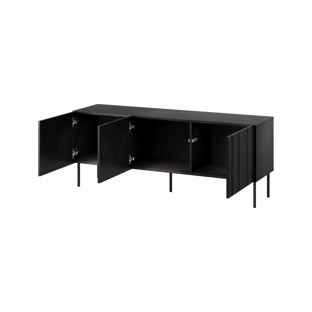 Mobile porta TV Frassino, Madia da salotto con tre ante battenti e tre vani interni, Rialzato da terra, 151x42 h60 cm, Nero
