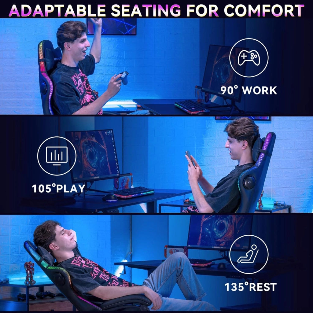 Sedia da gioco, sedia da ufficio, sedia da gioco con altoparlante e barra luminosa, sedia da giocatore, schienale con custodia, sedia ergonomica PC con telecomando