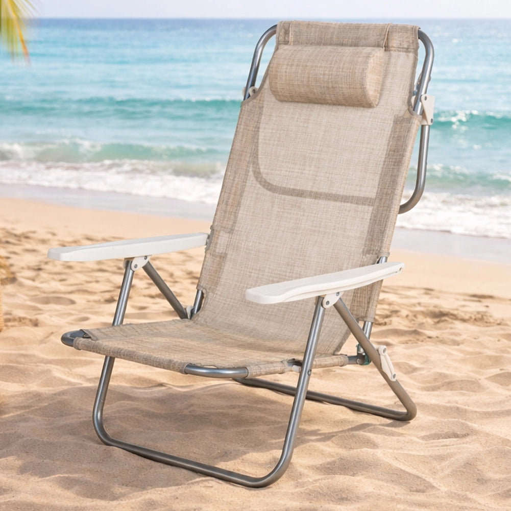 Spiaggina Sedia da Spiaggia Beige Schienale Reclinabile 5 Posizioni Pieghevole