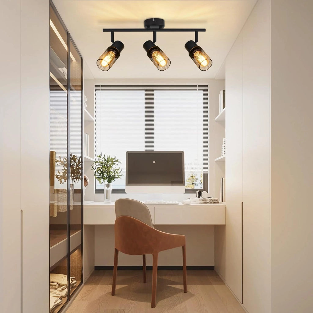 ZMH Faretto da soffitto neri retrò 3 luci E27 rotanti 330° paralume metallo max 25W senza lampadina
