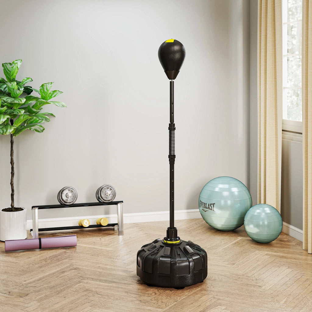 Punching Ball da Terra 145-180 cm con Base Riempibile e Ventose in Acciaio e PU Nero