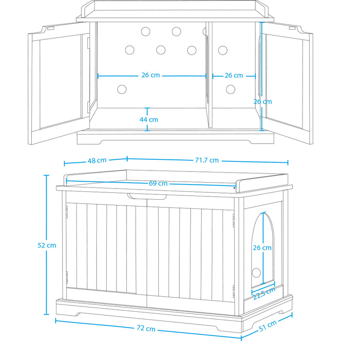 Mobile Lettiera per Gatti Grigio con Ingresso Laterale e Chiusura Magnetica