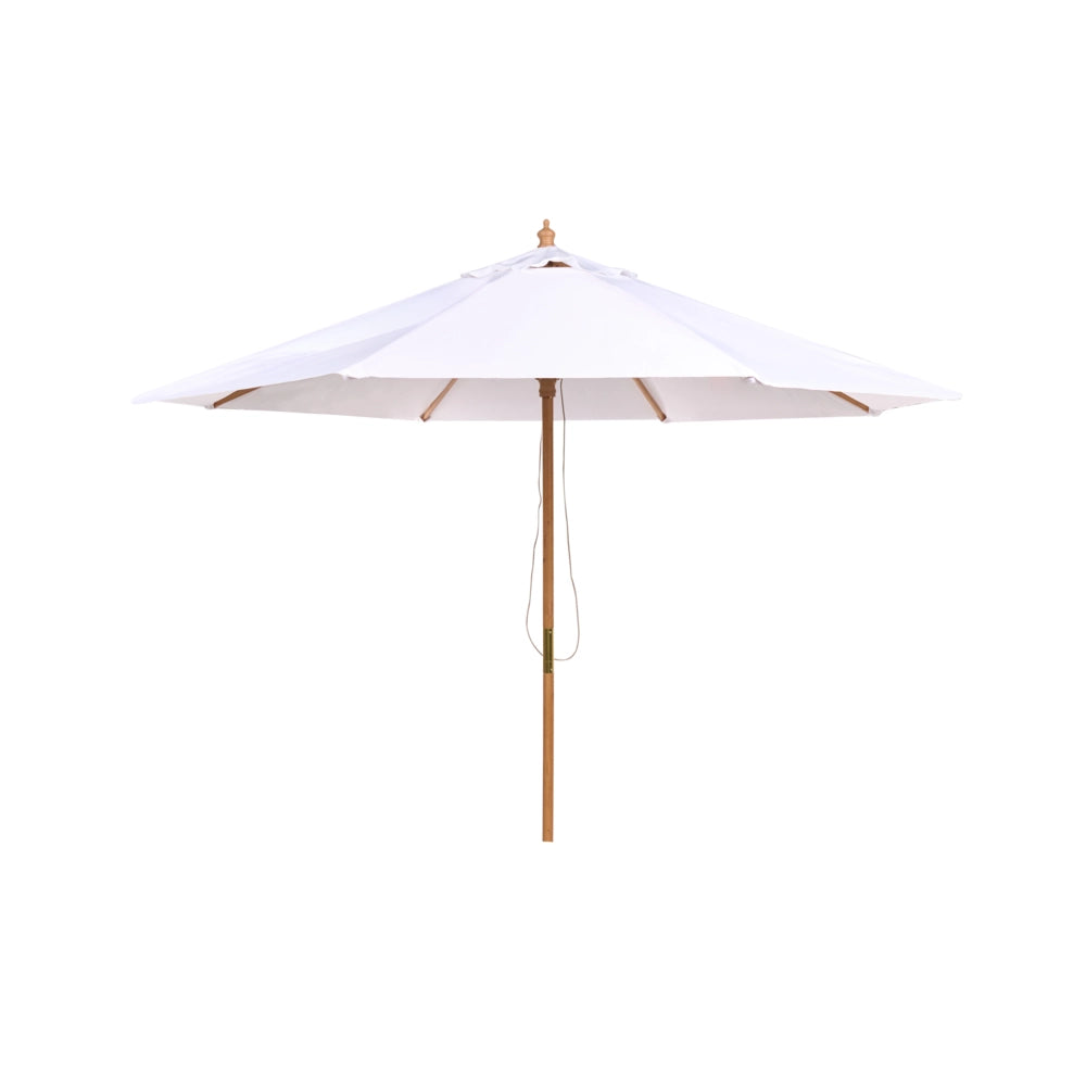 Ombrellone da giardino in tessuto bianco sporco, ø 270 cm, palo in legno, pieghevole, per esterni, con meccanismo a cordicella