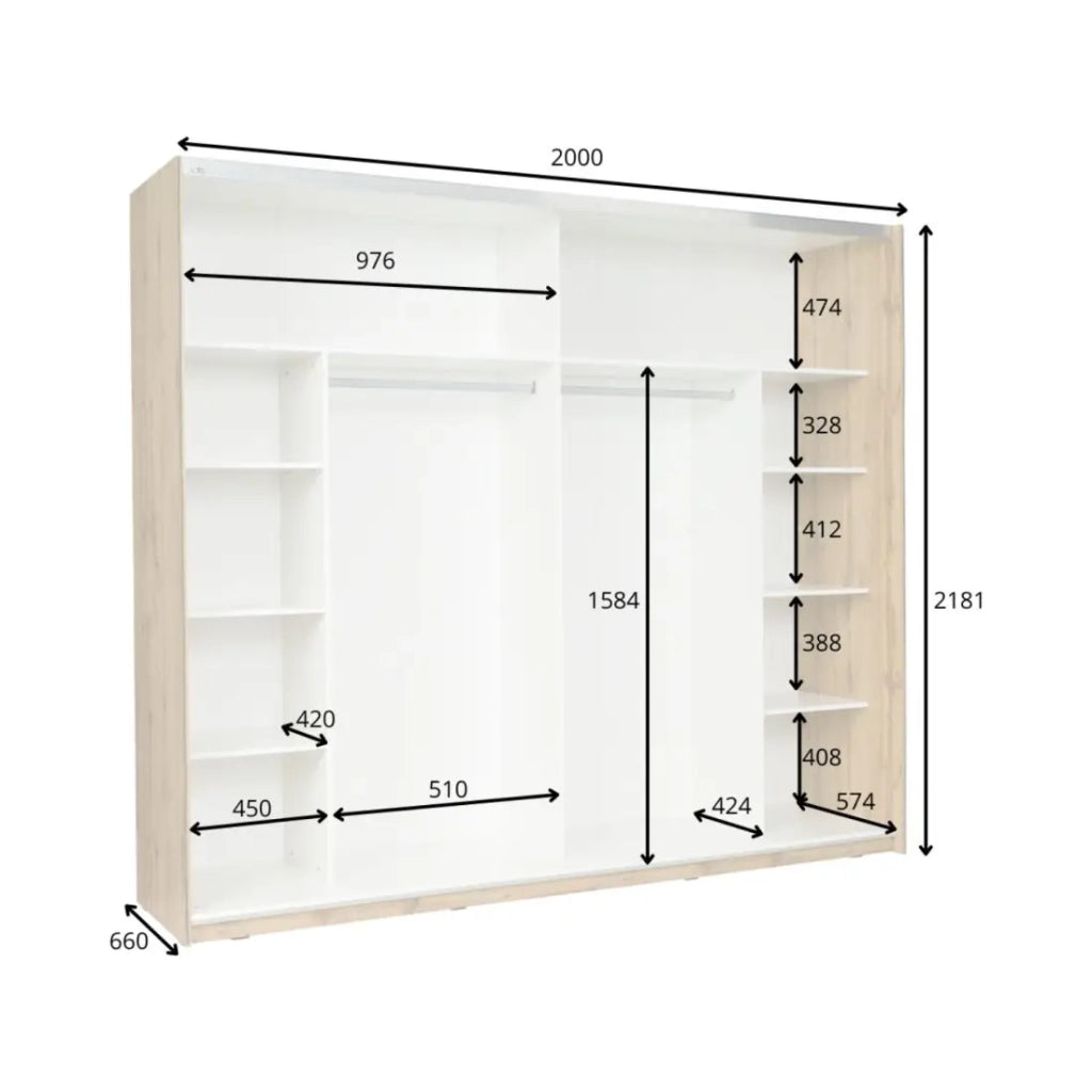 Camera WOOD color noce e bianco con letto 160x200 LED, comò, comodini e armadio