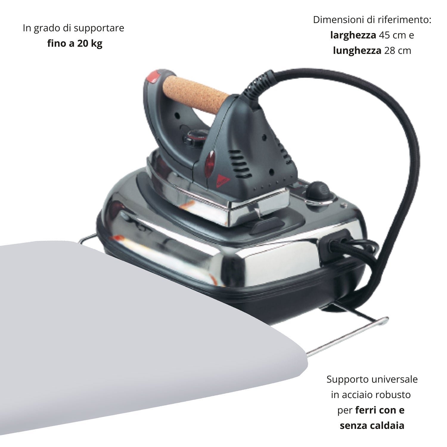 Asse da Stiro Confort Plus 125x48 cm con Supporto per Caldaia Estraibile In Acciaio