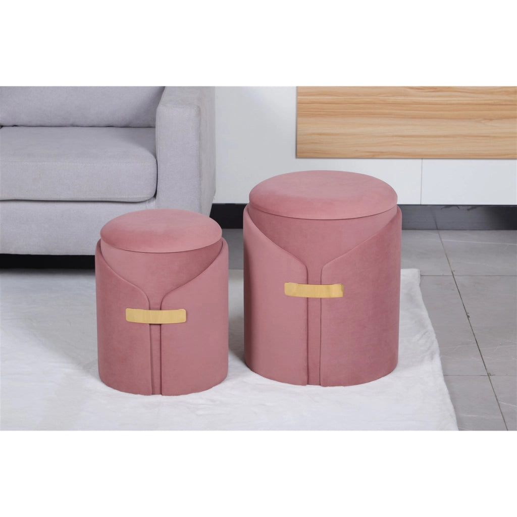 Set di 2 pouf contenitori Forcet in velluto rosa antico