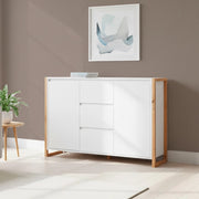 Credenza New Denver2 con 3 cassetti e 2 ante bianco e rovere 120x40x88H