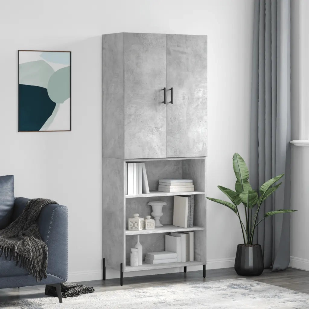 Credenza-Buffet-Armadio da cucina Grigio Cemento 69,5x34x180 cm in Legno Multistrato 757826