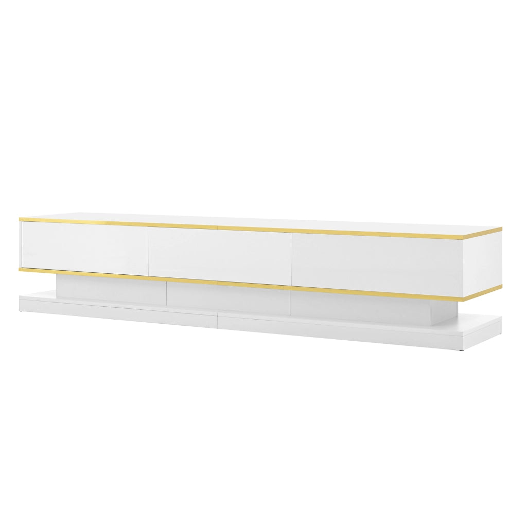 Mobile porta tv 200 cm bianco lucido con 3 cassetti e bordo dorato