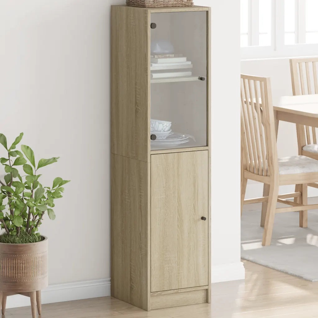Credenza con Anta-Buffet-Armadio da cucina in Vetro Rovere Sonoma 35x37x142 cm