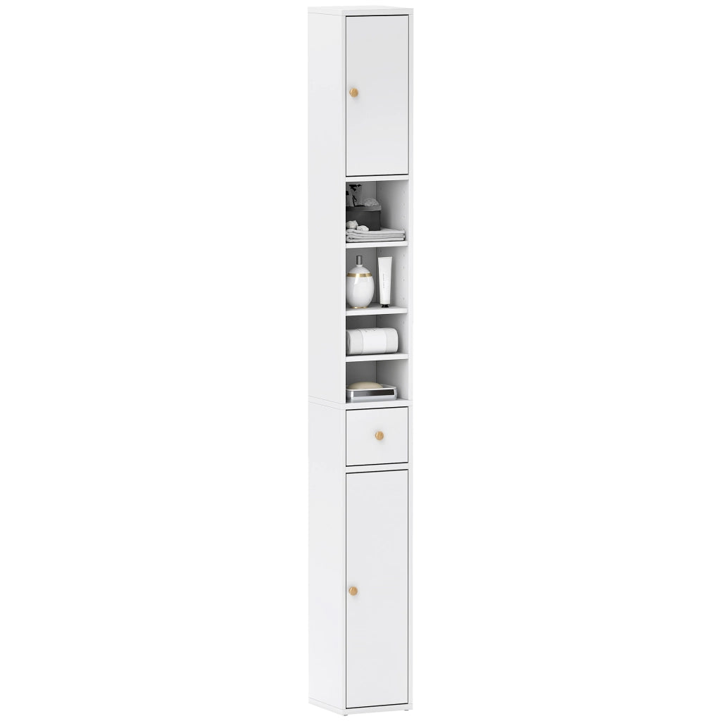 Colonna Bagno Salvaspazio con 2 Armadietti, 3 Ripiani e Cassetto ¨C zephmum ¨C Legno, Bianco, 20x20x178 cm