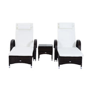 Easycomfort Set da Giardino con 2 Sedie a Sdraio con Schienale Reclinabile e Tavolino Basso in Rattan PE, Marrone