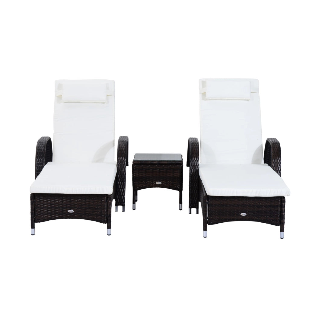Easycomfort Set da Giardino con 2 Sedie a Sdraio con Schienale Reclinabile e Tavolino Basso in Rattan PE, Marrone