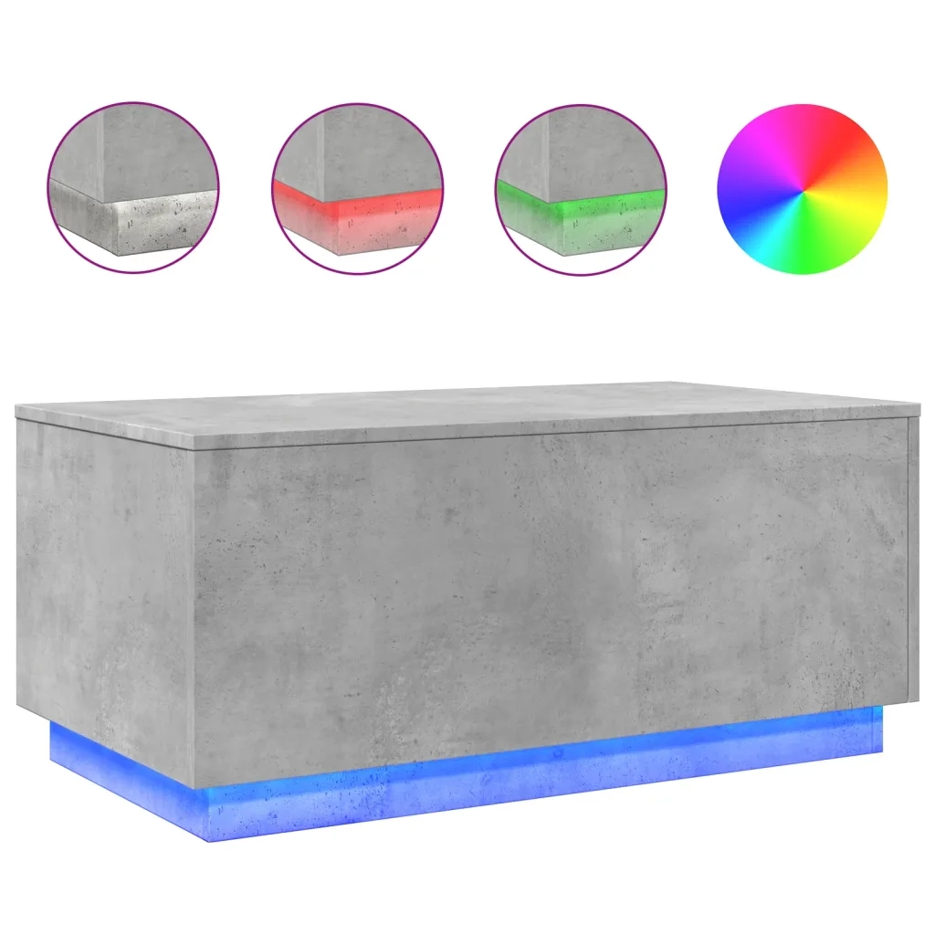 Tavolino da Soggiorno con Luci LED Grigio Cemento 90x50x40 cmcod mxl 89350