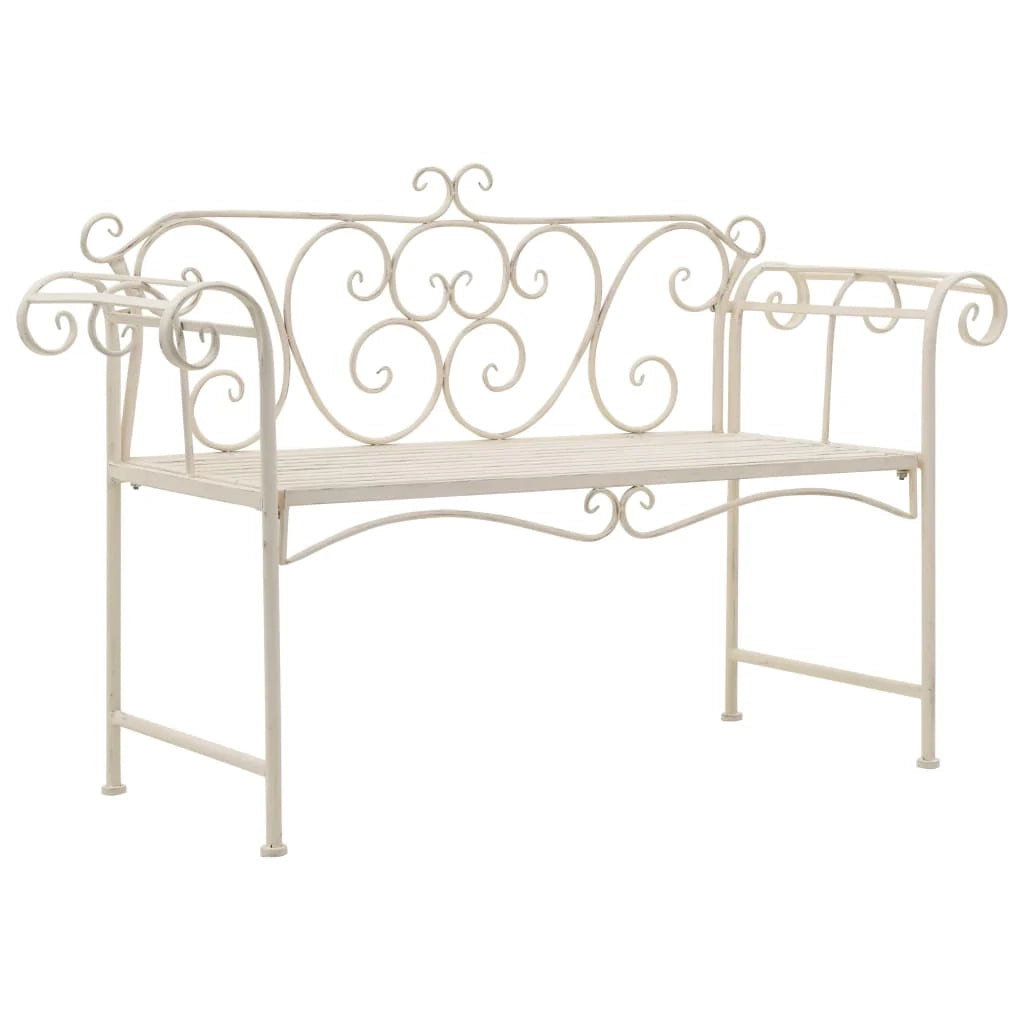 Panca da giardino mobili da esterno per patio terrazza 132 x 46 x 85 cm metallo bianco anticato 02_0011238