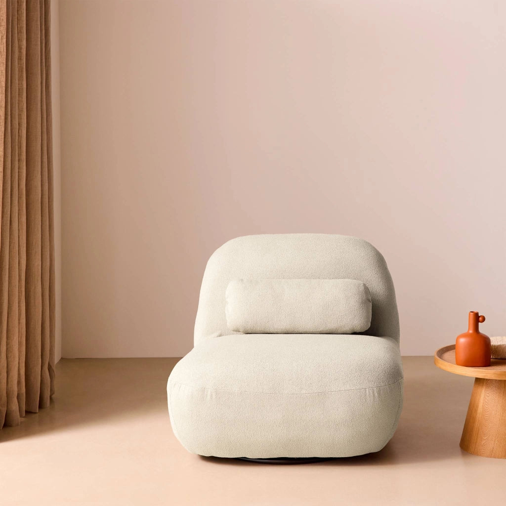 Poltrona girevole 360° bouclé, crema