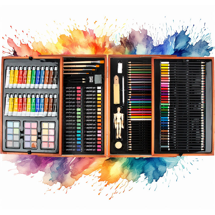 Valigetta Artista in Legno XXL con 185 Accessori Disegno Artistico Professionale