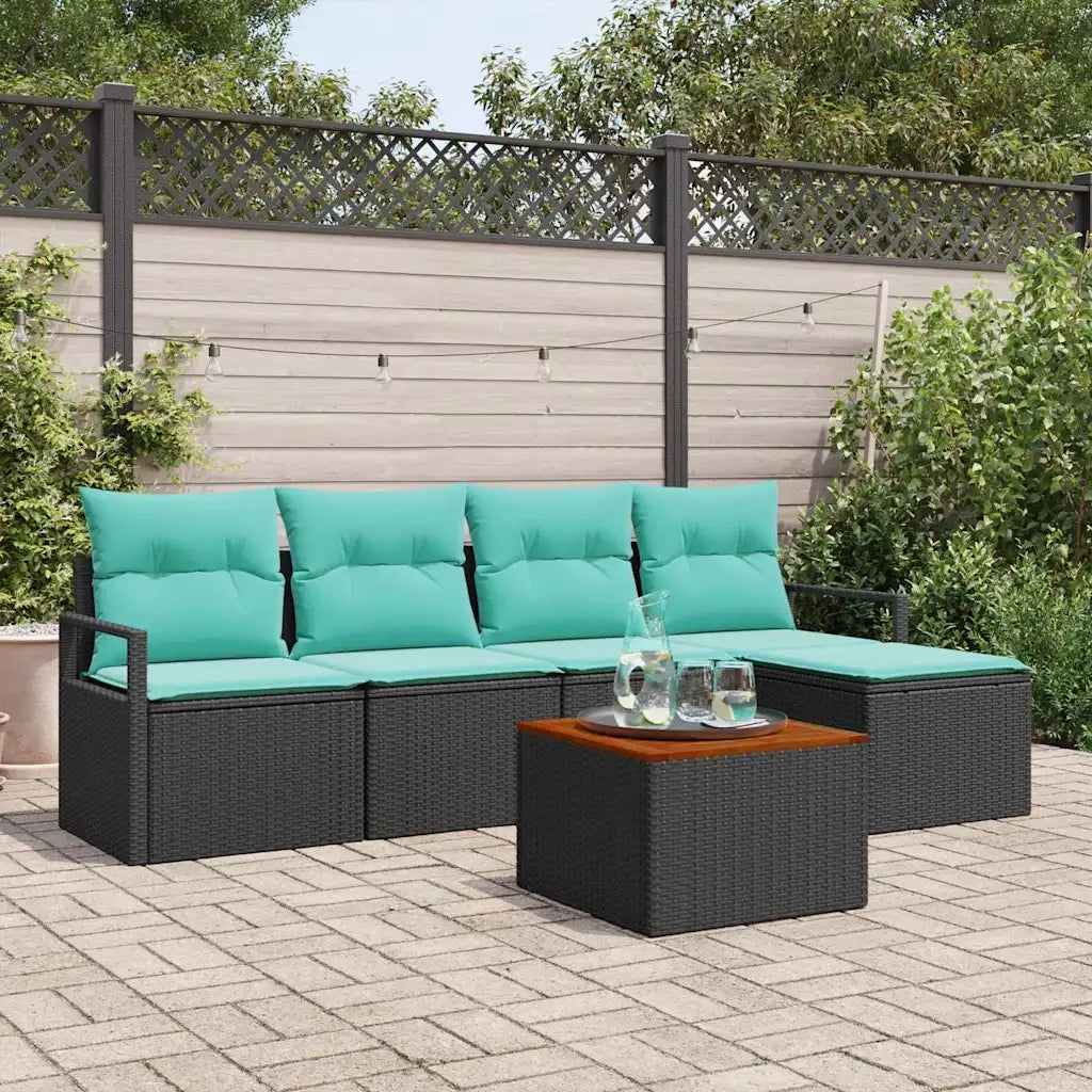 Set Divano da Giardino con cuscino 6 pcs Nero polyrattan