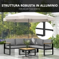 Salotto da Giardino con Divano da Esterno, 2 Poltrone e Tavolino in Alluminio, Grigio
