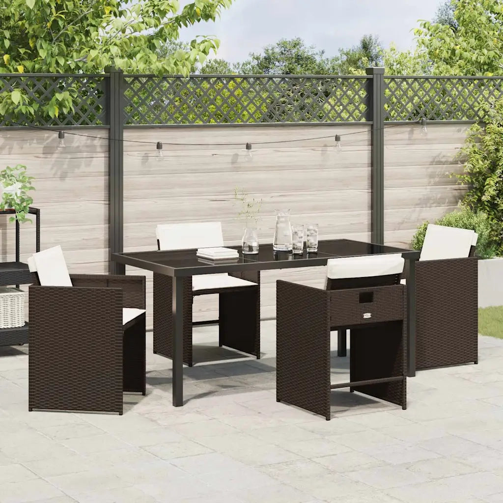 Set da Pranzo per Giardino con cuscino 5 pcs Marrone polyrattan