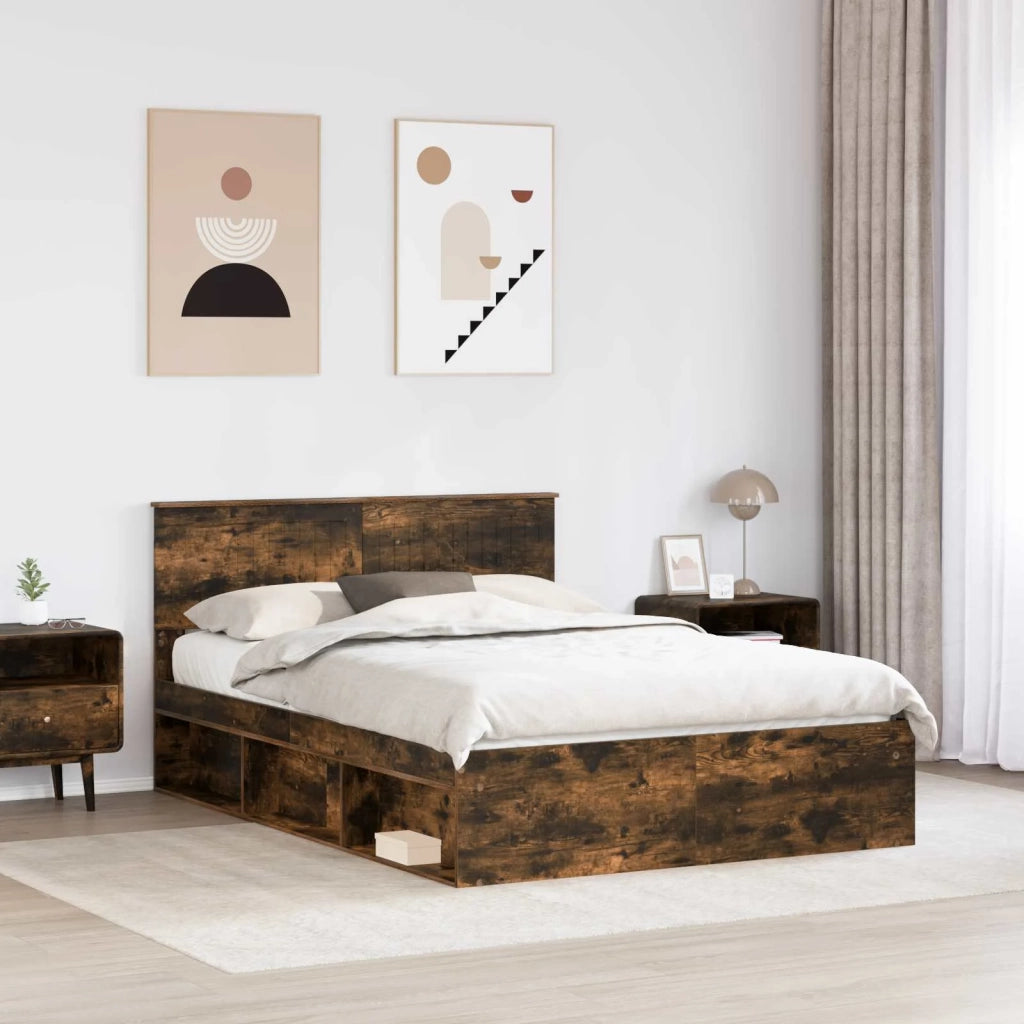 Struttura del letto Rovere fumé 135 x 190 cm Pino massello